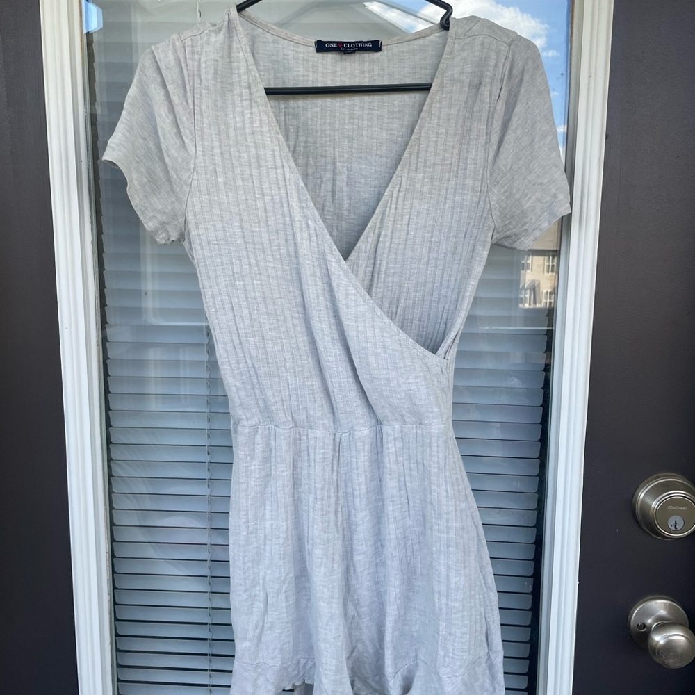 One Clothing Light Gray Ribbed Romper-S